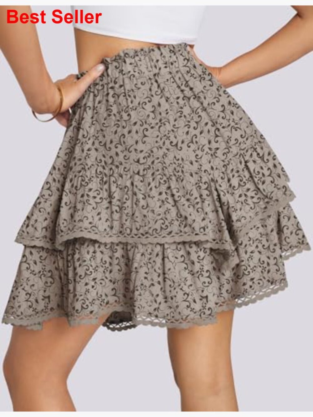 Flowy High Waist Pleated Ruffle Tiered Skort with Built-in Shorts - Picture 4 of 4